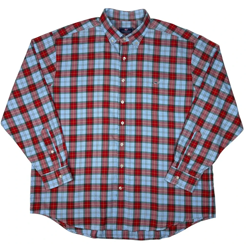Vineyard Vines Shep & Ian Classic Fit Tucker Shirt Mens XXL Red Blue Plaid Whale - Picture 2 of 9